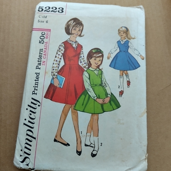 Vintage Simplicity Sewing Pattern 5223 Girls Jumper Dress & Blouse Size 6 - Picture 1 of 2